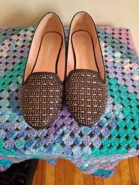 Forever 21 Black Rhinestone Slip-On Flats